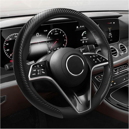 Steering Wheel Cover, 15 Inch Anti-Slip Breathable Steering Wheel Protector Auto Interior Decor, Heat-Resistant Comfort Grip Wheel Cover Universal for Most Cars Trucks SUVs (Carbon Fiber Black)