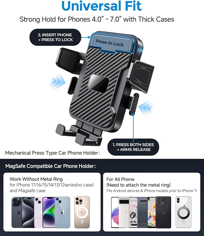 Dual Cup Holder Phone Mount for Car, MagSafe & Clamp Holder | Dual Cup Holder Phone Mount for Car, MagSafe & Clamp Holder, 360° Long Arm, Fits iPhone 12-17 & 4-7.2" Phones