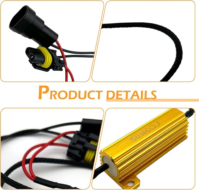 2 PCS Car LED Light Bulb Decoder, 9005/9006 LED Load Resistor Kit, Car Light Bulb Relay Harness Adapter, Anti Flicker Error Decoder, Universal for Most Cars (Black)