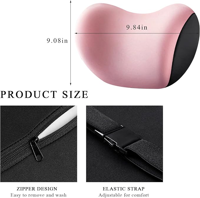 2 PCS Car Headrest Cushion, Ergonomic Memory Foam Car Neck Back Support w/Removable Cover, Universal Breathable Lumbar Cushion Headrest Pillow with Adjusatble Strap (Pink)