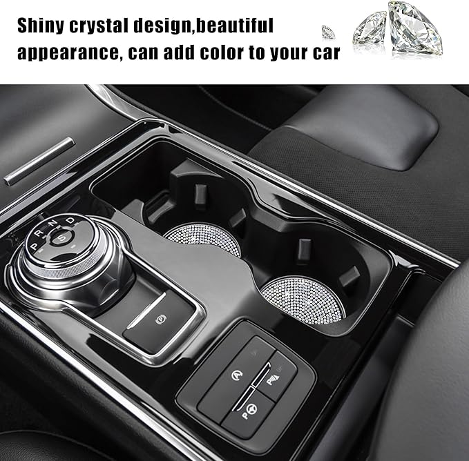 Ziciner 2PCS Bling Car Cup Holder Coaster, 2.73 Inch Anti-Slip Cup Insert Coasters, Crystal Rhinestone Auto Drink Cup Mat, Universal Interior Decor Car Accessories for Women Girls (AB)