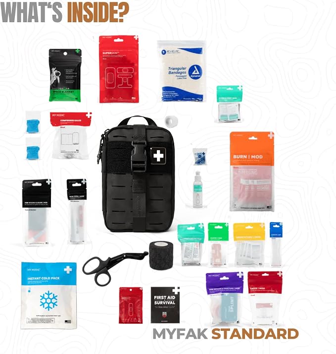 MY MEDIC MyFAK Standard Tactical IFAK & AFAK First Aid Kit - HSA FSA Items - Built in USA - Medical Supplies & Combat Medic Kit for Car, Truck, Vehicle & EDC Emergencies - Tactical Medical Bag, Black