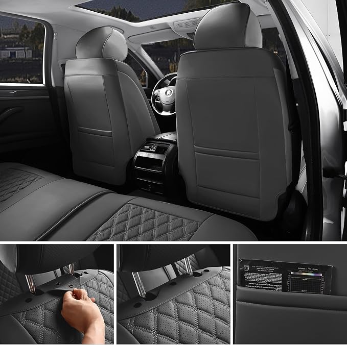 Car Seat Covers,Grey Leather Front Seat Covers for Cars,Front Driver Seat Covers,Waterproof Car Seat Cushion Protectors,Universal Fit for Most Cars SUV Trucks(Gray, Front Seats)