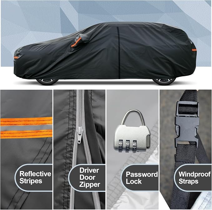Kayme Station Wagon Car Cover for Automobiles All Weather Waterproof, Outdoor Sun Rain Protection, with Lock and Zipper, Universal Fit Audi A4 Avant, Toyota Prius Prime (179 to 190 Inch) H10/Black