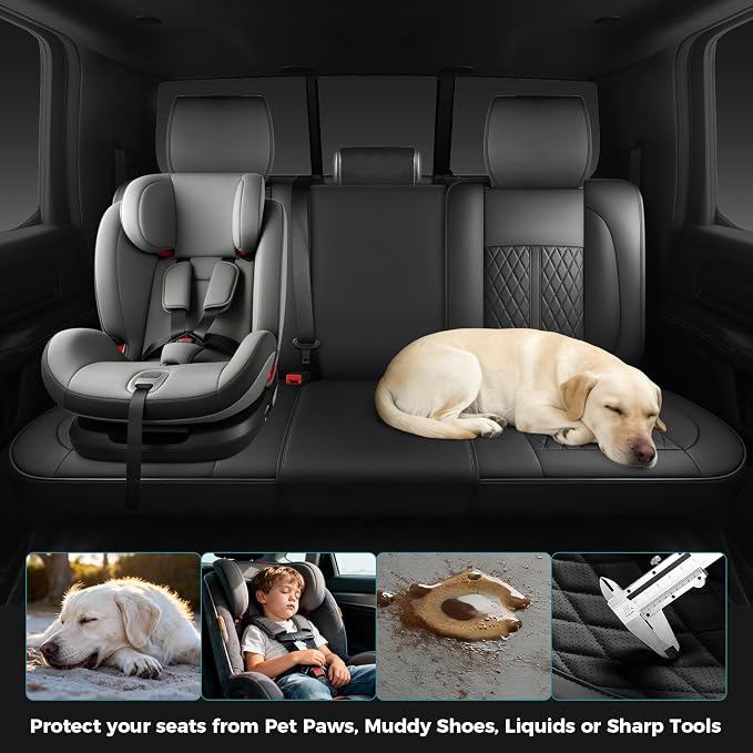 Seat Covers for 2019-2026 Dodge Ram 1500/2500/3500, Flat Bench | lumbar padded, premium waterproof leather, full coverage, anti-slip, storage pockets, long-term durability, airbag compatible
