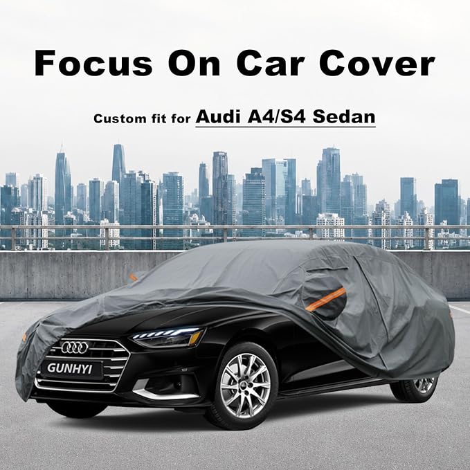 GUNHYI Premium Car Cover Custom Fit Audi A4/S4 Sedan, 16 Layers Heavy Duty Car Cover Waterproof All Weather with Zipper Door for Sun Rain Snow Dust Uv Protection