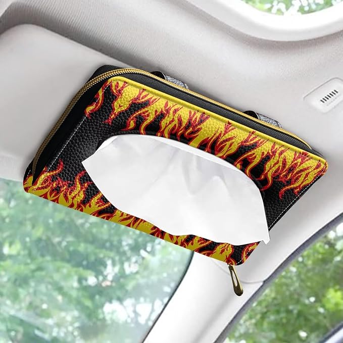 Flame Leather Tissue Holder Car Mask Holder Car Sun Visor Napkin Holder Luxury PU Leather Easy to Install Clean