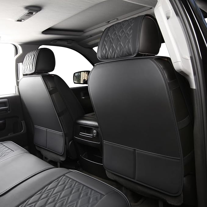JOJOBAY Chevy Silverado Seat Covers,Leather Seat Covers for GMC Sierra,Custom Fit 2007-2026 1500 2500HD 3500HD Crew Double Extended Regular Cab,LT LZT RST(Full Set,Black Blue)
