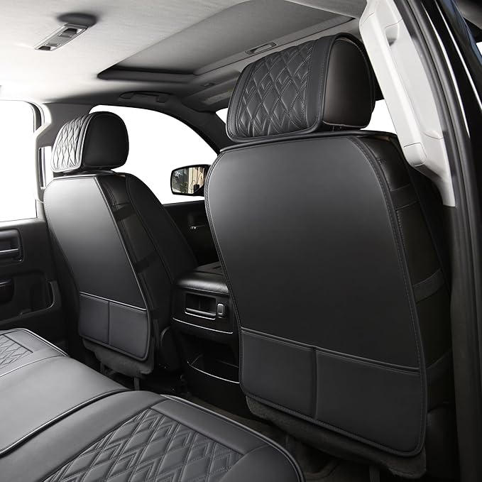 JOJOBAY Chevy Silverado Seat Covers,Leather Seat Covers for GMC Sierra,Custom Fit 2007-2026 1500 2500HD 3500HD Crew Double Extended Regular Cab,LT LZT RST Trail Boss(Full Set,Black White)