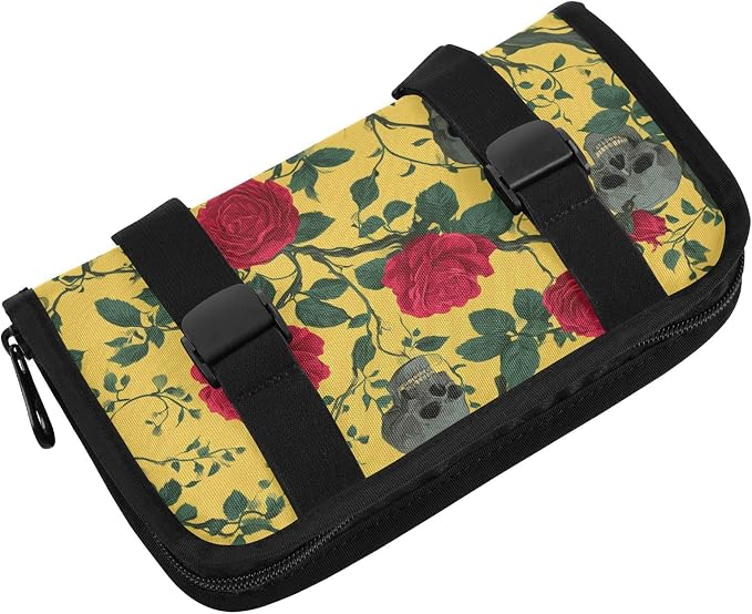 Car Tissue Holder Car Napkin Holder Tissue Box Dispenser Storage Case Sun Visor Mask Holder Accessories with Adjustable Straps Reusable Refillable Yellow Gothic Rose and Skull