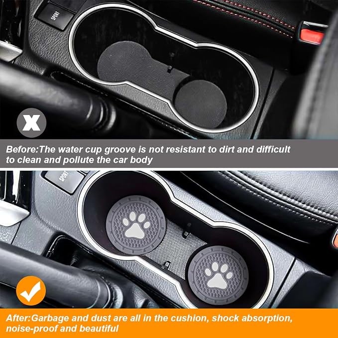 Osilly Car Cup Holder Coaster, 4 Pack PVC Paw Print Anti Slip Insert Coasters, 2.75 Inch Universal Cute Dog Paw Auto Drink Mat, Car Interior Accessories Decor for SUV, Truck, RV and More (Gray)