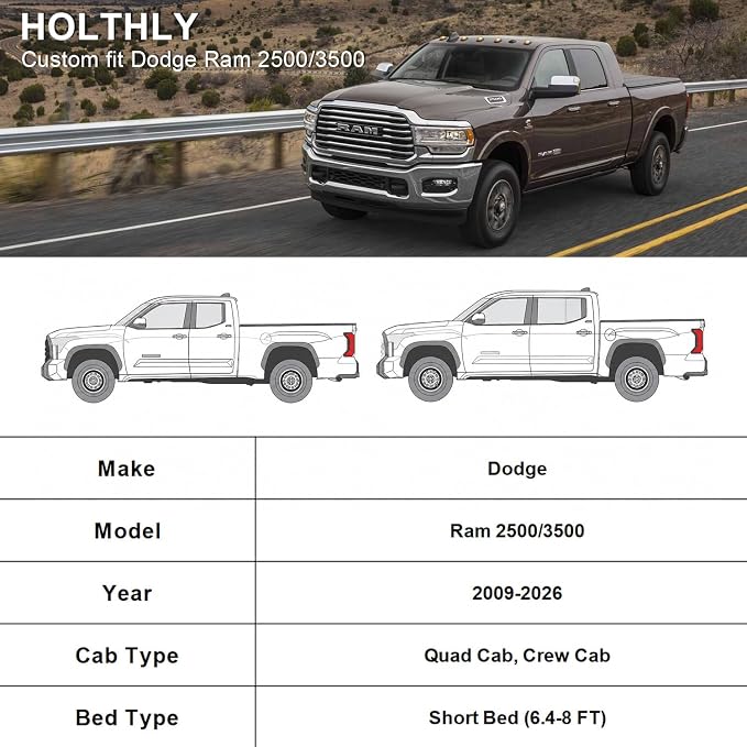 10 Layers Truck Cover Waterproof All Weather Custom Fit Dodge Ram 2500 3500(2009-2026) Crew/Quad Cab Short Bed, Outdoor Full Exterior Pickup Car Cover Sun Rain Snow Ice Protection. Sliver