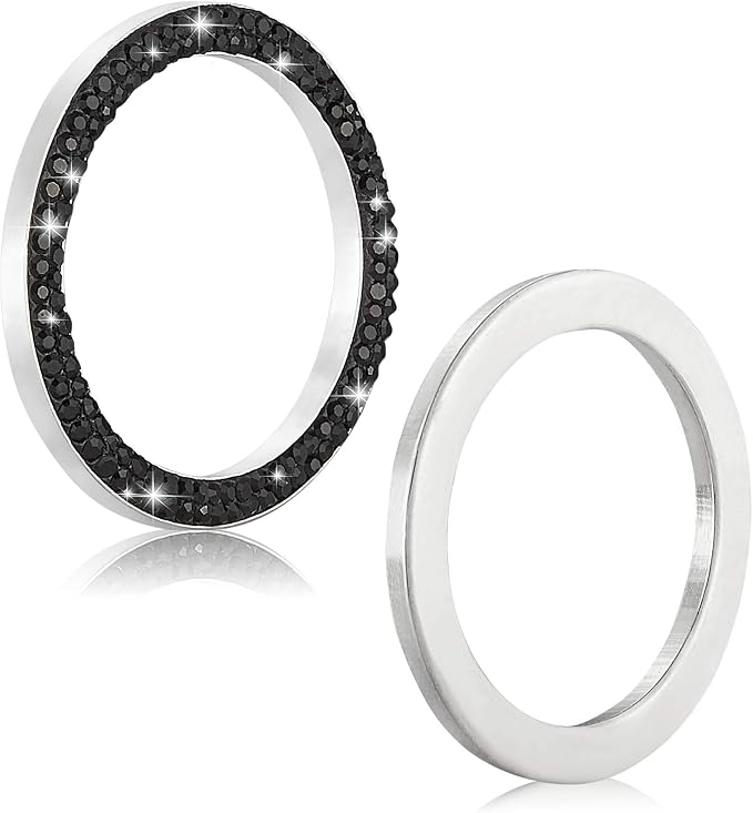WINKA 2pcs Bling Car Engine Start Button Cover Diamond Crystal Push Start Stop Button Ring Sparkly Bling Ignition Button Cover Rhinestone Keyless Ignition Ring Universal Car Accessories (Black)