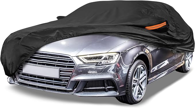 Black Heavy Duty Waterproof Car Cover for Sedan 179"-185" - All-Weather UV Protected Outdoor Full Exterior Cover with Sun/Snow/Rain Resistance