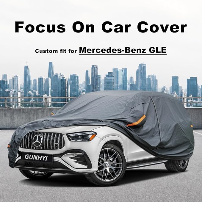 GUNHYI Premium Car Cover Custom Fit Mercedes-Benz GLE350 GLE400 GLE450 GLE43 GLE53 GLE63, 16 Layers Heavy Duty Car Cover Waterproof All Weather with Zipper Door for Sun Rain Snow Dust Uv Protection