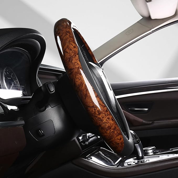 KAFEEK 16 inch Steering Wheel Cover for Ford F150 F250 Ram 4Runner Tacoma | Wood Grain Design with Microfiber Leather, Anti-Slip, Comfortable Grip, Easy to install