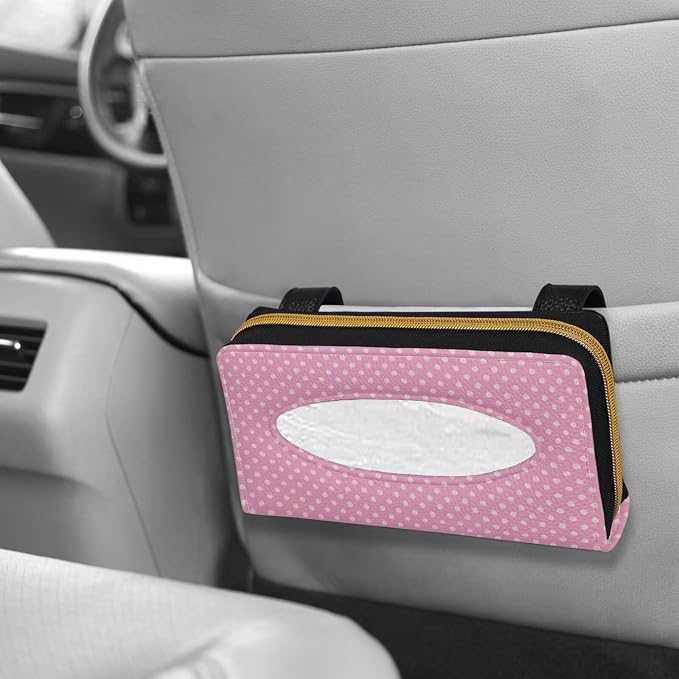 Pink Dots PU Leather Sun Visor Napkin Holder Car Visor Tissue Holder Car Visor Backseat Case Holder Car Visor Backseat Case Holder