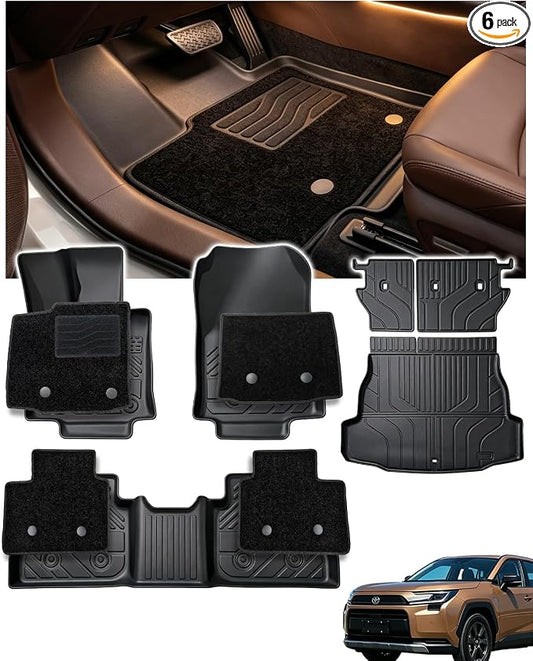 Floor Mats for 2026 Toyota RAV4 Plug in Hybrid (Suitable for PHEV), Cargo Mat and Backrest Mats, Dual Layers Custom Fit TPE All Weather 2026 RAV4 Floor Mats Full Set, 2026 RAV4 PHEV Accessories
