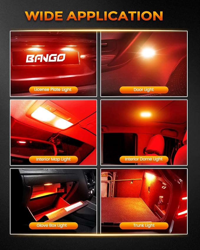 BANGO 24 Pieces Car LED Interior Light Bulbs, Non-Polarity Design with Removal Tool, Suitable for Car Dome Map Door Trunk License Plate Lights, Etc. (Brilliant Red)