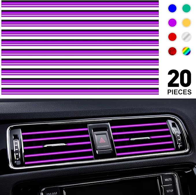 20 Pieces Universal Car Air Conditioner Vent Trim Decoration Strip Accessories, Waterproof Flexible Shiny Auto Car Interior Accessories for All Air Vent Outlet