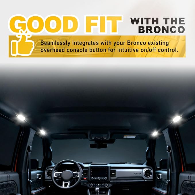 LED Interior Dome Lights Kit Fit for 21-25 Ford Bronco 2/4 Door | Fit for Hardtop & Softtop, 4PCS, Interior Light Accessories, Not Fit Bronco Sport