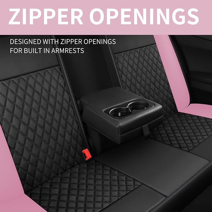 HChengkikz Faux Leather Full Set Car Seat Covers, Front & Split Rear | Bench Seat Protectors, Easy to Install Universal Fit for Sedans, Trucks, Vans, SUVs Automotive Interior Accessories