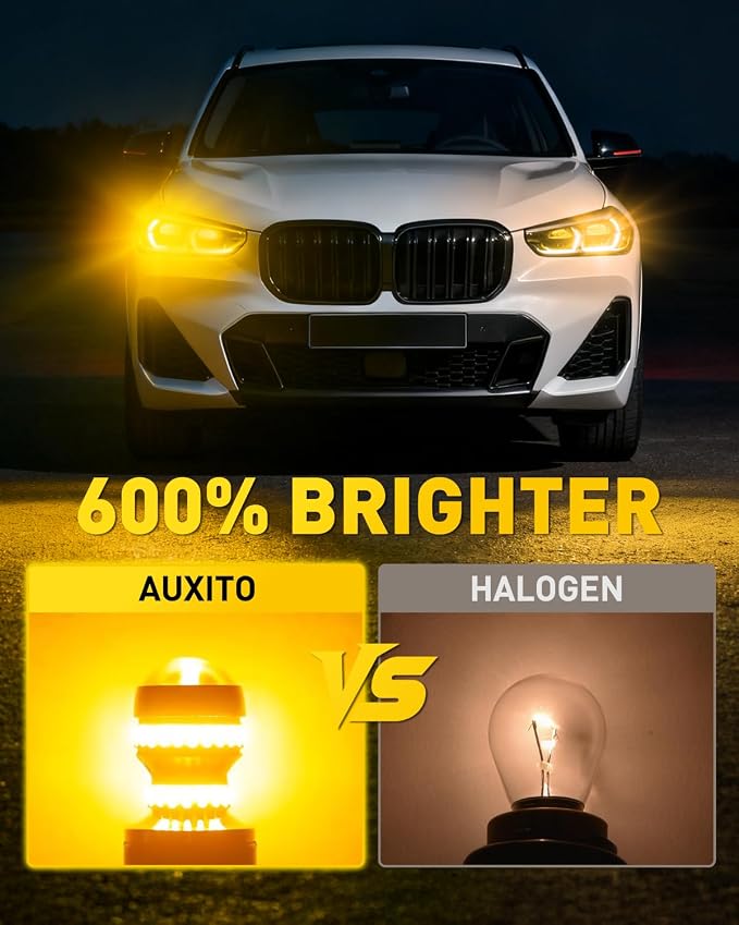 AUXITO 1156 LED Bulbs Amber Yellow Super Bright 7506 BA15S P21W LED Bulb with Projector for Front Rear LED Turn Signal Bulb DRL Marker Blinker Parking Lights, Pack of 2