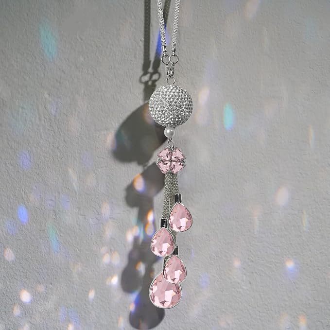 Bling Car Accessories for Women and Man,Cute Car Decor for Women,Lucky Crystal Sun Catcher Ornament,Rear View Mirror Crystal Ball Charm Decor (30 mm Clear)(Pink)