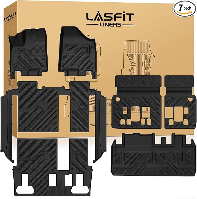 LASFIT Floor Mats & Cargo Liner & Seatback Mat for Toyota Sienna 8 Seat 2013-2020 All Weather TPE Custom Fit Sienna 8 Passenger Automotive Car Liners Full Set Accessories, Black