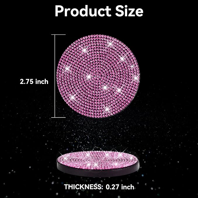 SINGARO Bling Cup Holder Coasters for Car, 4PCS Universal Non-Slip Cup Holder, Embedded Decorative Coasters, Shiny Crystal Car Interior Accessories Gifts for Women (Pink)