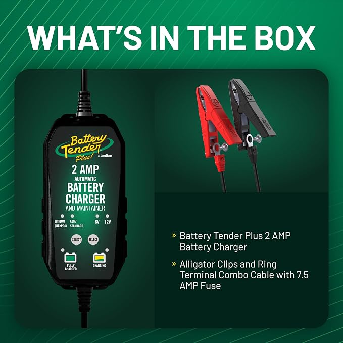 Battery Tender 6V/12V, 2 AMP Lead Acid & Lithium Selectable Battery Charger