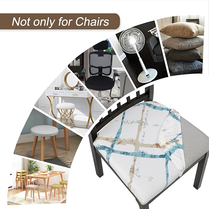 SearchI Seat Covers for Dining Room Chairs Stretch Printed Chair Seat Covers Set of 6, Removable Washable Upholstered Chair Seat Protector Cushion Slipcovers for Kitchen(Geometric Stripe)