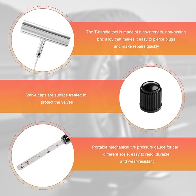 45 PCS Tire Repair Kit, Heavy Duty Car Emergency Flat Tire Repair Tools Fix Punctures, Universal Tyre Patch Kit for Cars Trucks Motorcycles ATVs Tractors, Car Accessories