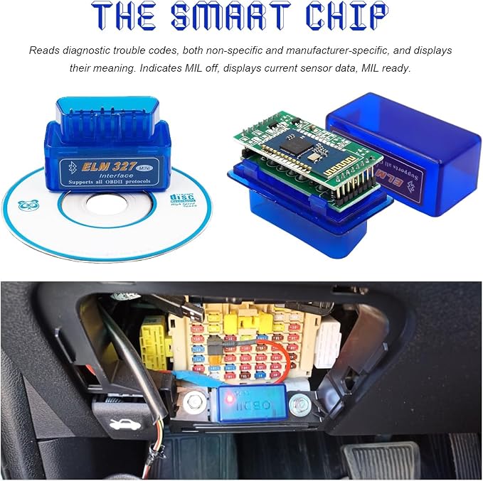ELM327 OBDII Car Auto Diagnostic Scanner, Mini ELM327 Interface Bluetooth Engine Fault Code Reader, Professional Wireless Failure Detector Compatible with OBD2 Vehicles
