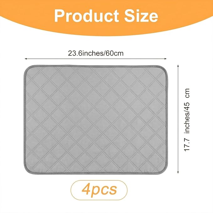 Dimeho 4 PCS Waterproof Chair Pads Reusable Seat Protector Pads Grey Washable Seat Cover Non-Slip Absorbent Pee Cover for Incontinence Bed Wheelchair Adults Kids 23.6" x 17.7"