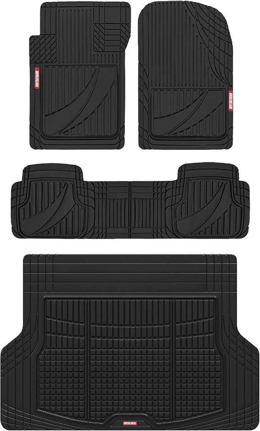 Motor Trend FlexTough Advanced Heavy Duty Black Rubber Car Floor Mats & Cargo Liner for SUV & Car Full Set - Universal Trim to Fit All Weather Automotive Floor Mat & Cargo Liners for SUV, Car, & Van