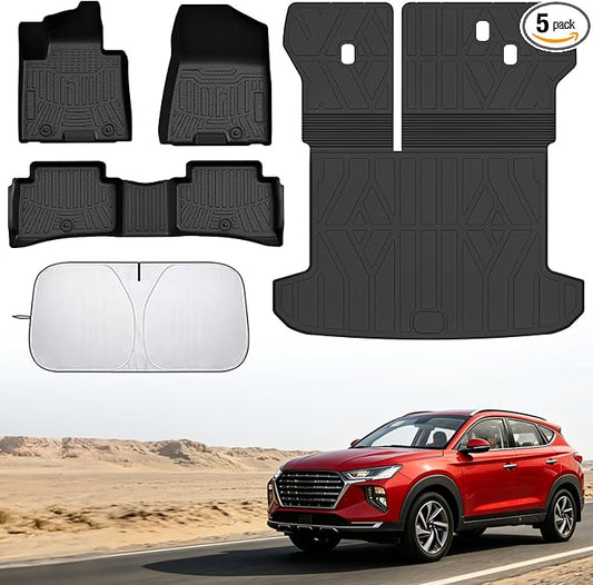 Floor Mats for Hyundai Tucson 2016-2021/Kia Sportage 2017-2022, All Weather Protection Custom Floor Mats Trunk Cargo and Car Windshield Cover Set for Hyundai Tucson Accessories,Floor Liners Set