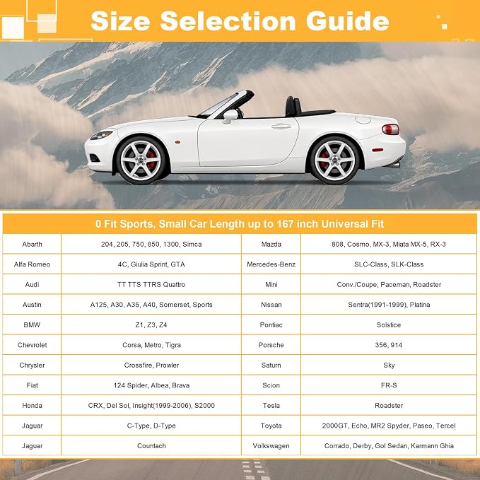GUNHYI 16 Layers Car Cover for Sports Coupe Small Car Waterproof All Weather, Universal Fit Mazda Miata/MX-5, BMW Z3, Honda S2000, Chrysler Crossfire, Saturn Sky, Pontiac Solstice etc.