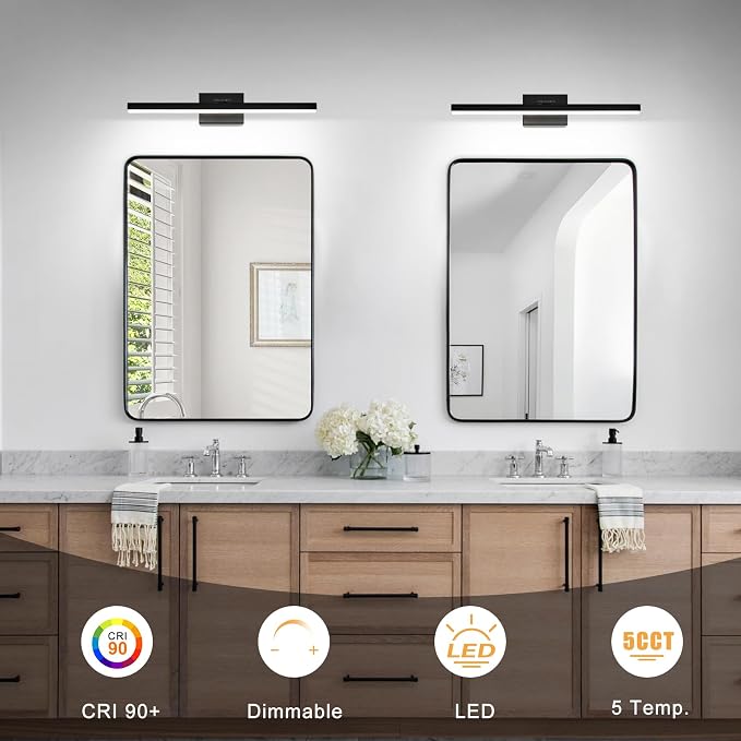 IZORRO Modern Bathroom Vanity Light 32 inch, Rotatable, 24W Dimmable Led Bathroom Light Fixture Over Mirror, Black Vanity Light Bar (5 Color Temperature)
