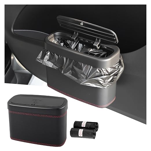 Car Trash Can with Lid,Press-Top Car Trash Bin with 30PCS Cars Trashs Bags,Multi-Function & Small Cars Garbage Can with Suspension Design for Storaging Garbage Fits 4.7 Gal