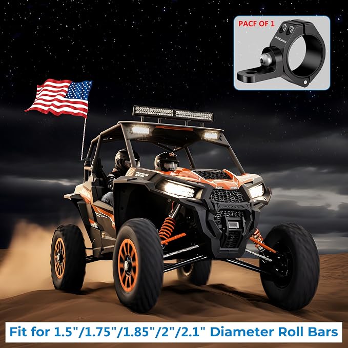 VAZESWIN 1 PC UTV Whip Light Mount for 1.5"/1.75"/1.85"/2"/2.1" Roll Cages | Solid Aluminium Alloy, CNC Machining, Heavy-Duty Off-Road UTV Whip Flag Mount, 360° Adjustable LED Light Bar Mounting Bracket