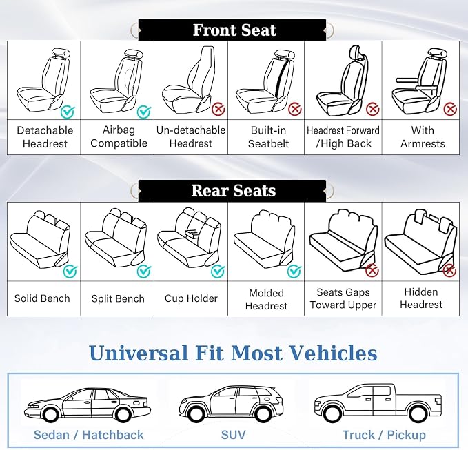 Coverado Car Seat Covers, Front Seat Cover, 2 Pack Waterproof Seat Covers for Cars, Luxury Faux Leather Car Seat Cushions, Car Seats Protectors, Black Car Seat Covers Universal Fit for Most Vehicles