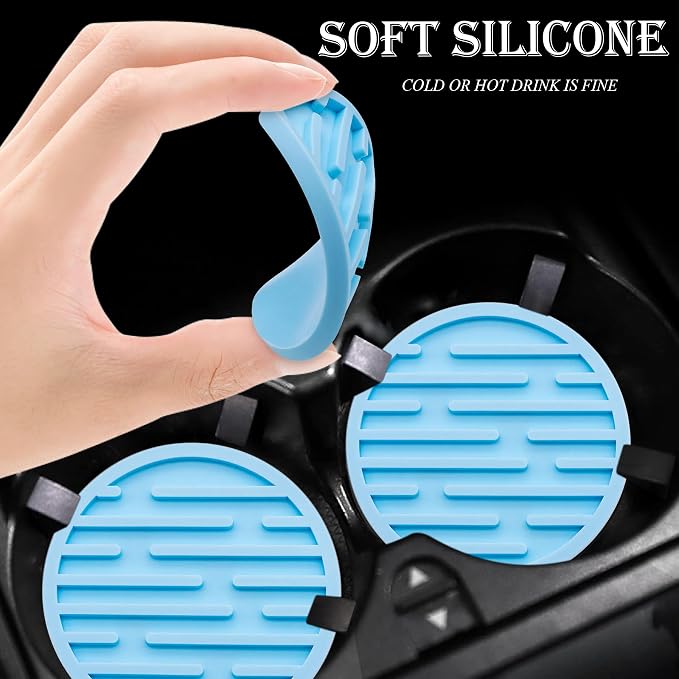 2 Pack Silicone Car Cup Holder Coaster – 2.75 Inch Anti-Slip Drink Coaster, Perfect for Coffee & Beverages – Cute Car Interior Decor for Women & Girls (Blue)
