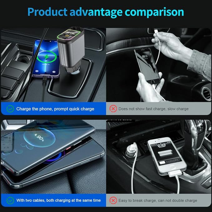 Starlight Retractable Car Charger, Car Phone Charger USB C Fast Charger | EloBeth Car Charger,Cigarette Lighter USB Charger Car Accessories,Road Trip Essentials Gift for Men,for iPhone 17/16,Galaxy
