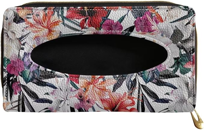 Tropical Floral Car Tissue Box Sun Visor Napkin Holder PU Leather Tissues Box Cover Universal Car Tissue Holder for Car Sedans SUV