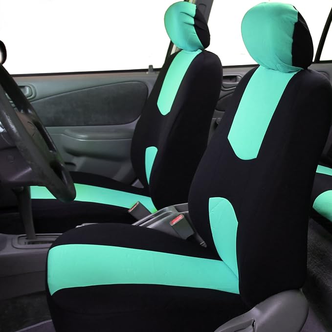 FH Group Car Seat Covers Full Set Cloth - Universal Fit Automotive Seat Covers, Low Back Front Seat Covers, Solid Back Seat Cover, Washable Car Seat Cover for SUV, Sedan and Van Mint