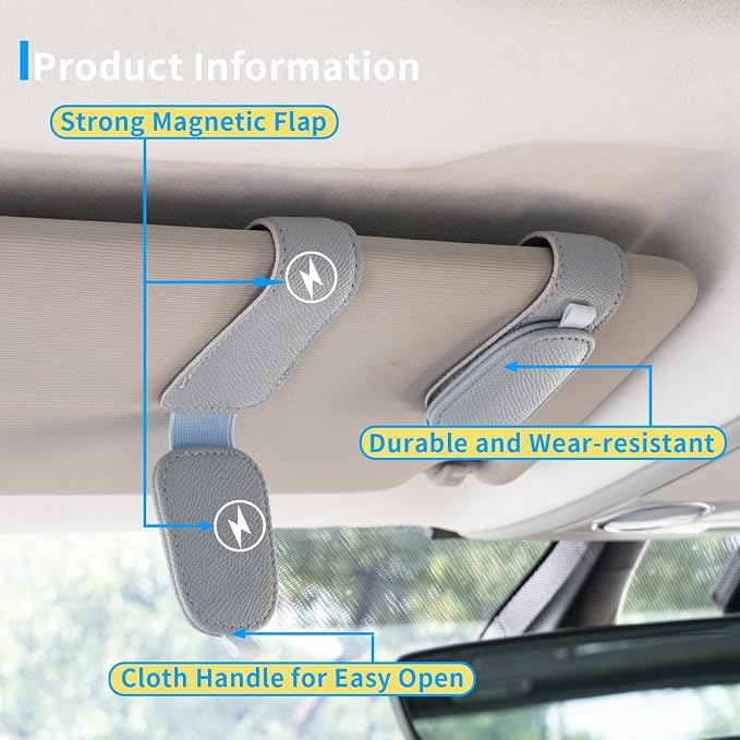 Yuoyar 2 Packs Magnetic Sunglass Holder for Car Visor (Blue) | Magnetic Interior Car Accessories