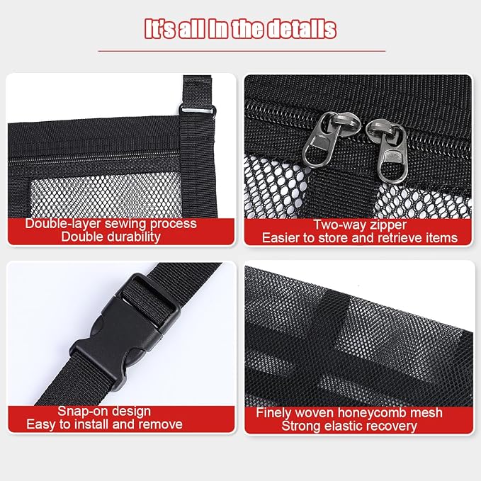 Car Ceiling Cargo Net Pocket, Double-Layer Mesh Strengthen Load Bearing Vehicle Roof Storage Organizer, Auto Interior Cargo Net with Zip Seal, Compatible with Three Handles Vehicle (Beige)