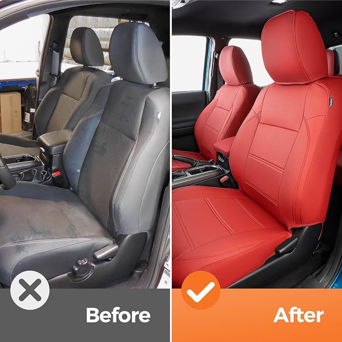 DrCarNow for Toyota Tacoma Seat Covers 2016-2019 2020 2021 2022 2023 for Tacoma Truck Leather Seat Cover SR SR5 Limited TRD Pro Crew Cab/Double Cab for 3rd Gen Tacoma Accessories-Red