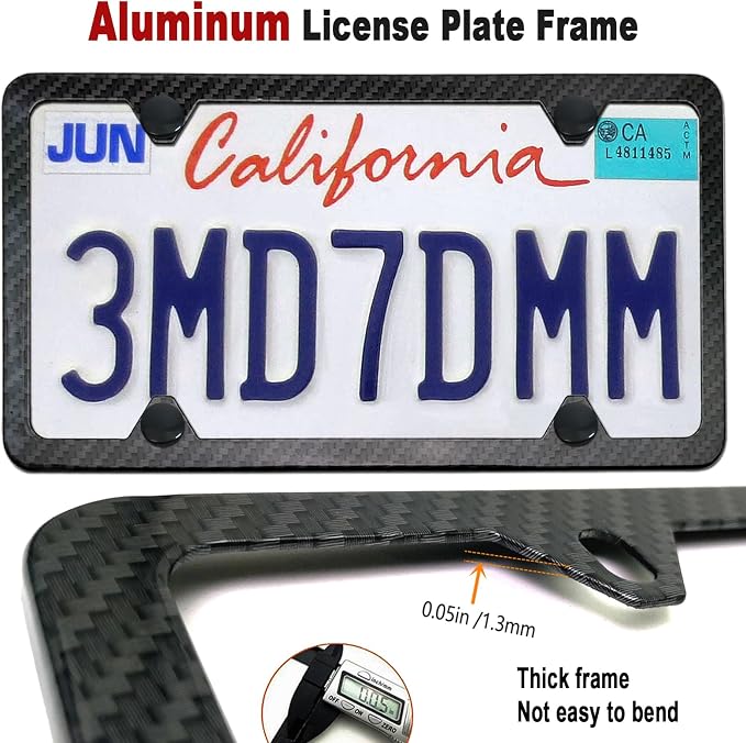 Aootf Trailer License Plate Holder Bracket, Rubber Holder with Carbon Frame | Truck/RVs/Boats/Jet Ski Tag Holder, Black Screw Caps
